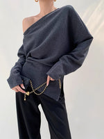 Load image into Gallery viewer, Relaxed Toga Slit Sweater in Grey