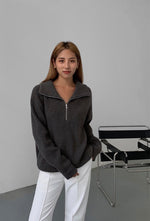 Load image into Gallery viewer, Half Zip Relaxed Knitted Sweater in Grey