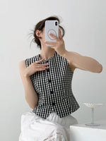 Load image into Gallery viewer, Checked Tailored Vest in Black/White