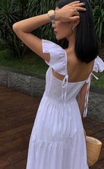 Load image into Gallery viewer, Flutter Sleeve Panel Pocket Maxi Dress in White