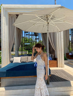 Load image into Gallery viewer, Drop Back Lace Mermaid Dress in White