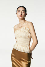 Load image into Gallery viewer, Gathered Padded Bustier Top in Beige