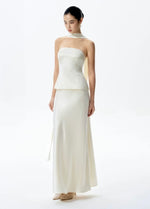 Load image into Gallery viewer, Satin Halter Bustier Top// Maxi Skirt in Cream