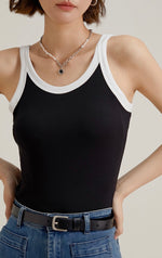 Load image into Gallery viewer, Contrast Edge Stretch Tank Top in Black