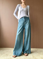 Load image into Gallery viewer, Tencel Blend Flare Line Leg Jeans in Blue