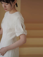 Load image into Gallery viewer, Light Tweed Twist Sleeve Sheath Dress in Cream