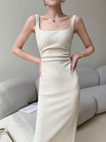 Load image into Gallery viewer, Square Neck Gathered Sheath Dress in Cream