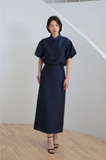 Load image into Gallery viewer, Korean Tooth Pencil Skirt in Navy