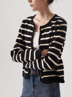 Load image into Gallery viewer, Wool Blend Striped Cardigan in Black/Cream