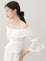 Load image into Gallery viewer, Off Shoulder Lace Flute Top in White