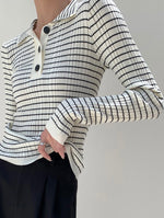 Load image into Gallery viewer, Ribbed Striped Collar Top in White
