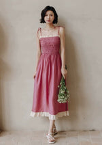 Load image into Gallery viewer, Tie Strap Smocked Dress in Pink