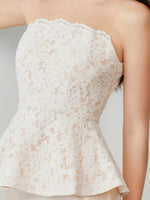 Load image into Gallery viewer, Peplum Lace Sheer Top// Maxi Skirt Set in Champagne