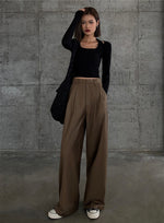 Load image into Gallery viewer, Classic Wide Leg Hook Trousers in Brown