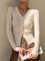 Load image into Gallery viewer, Duo Ribbed Button Cardigan in White