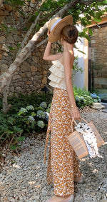 Load image into Gallery viewer, Printed Slit Tie Trousers in Orange