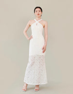 Load image into Gallery viewer, Keyhole Halter Lace Gown in White