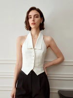Load image into Gallery viewer, Tailored Collar Halter Vest in White