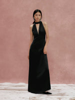 Load image into Gallery viewer, Drop Back Cutout Gown in Black