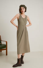 Load image into Gallery viewer, Twist Detail Sleeveless Dress in Khaki