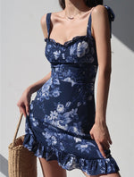 Load image into Gallery viewer, Nilee Floral Tie Strap Mini Dress in Blue
