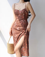 Load image into Gallery viewer, Ibizia Floral Tie Strap Slit Dress in Brown