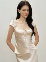 Load image into Gallery viewer, Satin Babydoll Top// Maxi Slip Skirt in Champagne Gold