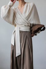 Load image into Gallery viewer, Striped Blouson Wrap Top in Cream