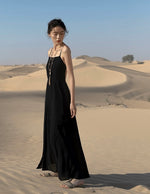 Load image into Gallery viewer, Drop Back Asymmetric Maxi Dress in Black