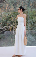 Load image into Gallery viewer, Linen Blend Gathered Bustier Top // Trousers // Maxi Skirt Set in White