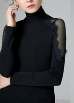 Load image into Gallery viewer, Sheer Lace Turtleneck Top in Black
