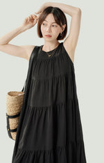 Load image into Gallery viewer, Tiered Tank Tent Dress in Black