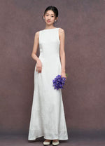Load image into Gallery viewer, Textured Drape Detachable Drop Back Bead Gown in White