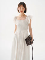 Load image into Gallery viewer, Off Shoulder Textured Pocked Maxi Dress in White