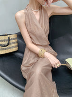 Load image into Gallery viewer, Tencel Wrap Top + Trousers Set in Brown