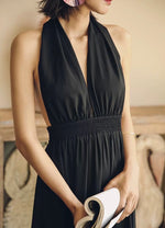 Load image into Gallery viewer, Open Back Maxi Slit Dress in Black