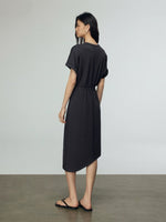 Load image into Gallery viewer, Gathered Asymmetric Dress in Grey