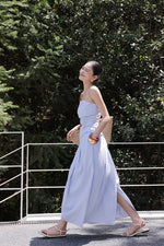 Load image into Gallery viewer, Linen Blend Gathered Bustier Top // Trousers // Maxi Skirt Set in Blue