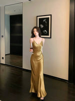 Load image into Gallery viewer, Double Cami Strap Satin Gown in Gold