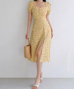 Load image into Gallery viewer, Alicudi Floral Blouson Midi Dress in Yellow