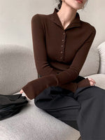 Load image into Gallery viewer, 2-Way Button Knit Top in Brown