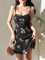 Load image into Gallery viewer, Chrisoula Floral Tie Strap Mini Dress in Black