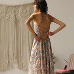 Load image into Gallery viewer, Floral Criss Cross Back Maxi Dress in Grey