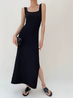 Load image into Gallery viewer, Cutout Twist Back Slit Dress in Black