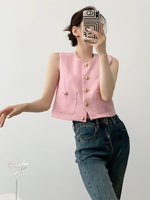 Load image into Gallery viewer, Tweed Pocket Vest Top in Pink