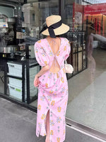 Load image into Gallery viewer, Floral Cutout Tie Back Dress in White-F