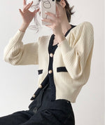 Load image into Gallery viewer, Contrast Ribbed Cardigan in Cream