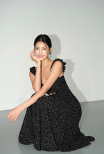 Load image into Gallery viewer, Printed Flutter Shoulder Dress in Black