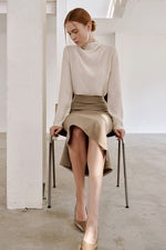 Load image into Gallery viewer, Korean Dio Tailored Midi Skirt in Greige