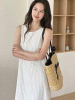 Load image into Gallery viewer, Striped Flute Hem Maxi Dress in White